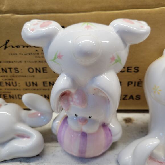3 Vintage Home Interiors Homco Easter Bunnies Tumbling w Eggs NIB - Picture 6 of 7